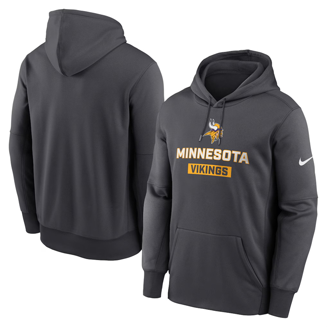Men's Anthracite Minnesota Vikings Toss Sweep Performance Pullover Hoodie